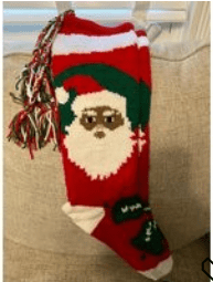 HAND KNIT CHRISTMAS STOCKING – PERSONALIZED SANTA BLACK AFRICAN AMERICAN