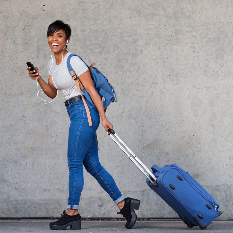 Woman with travel backpack